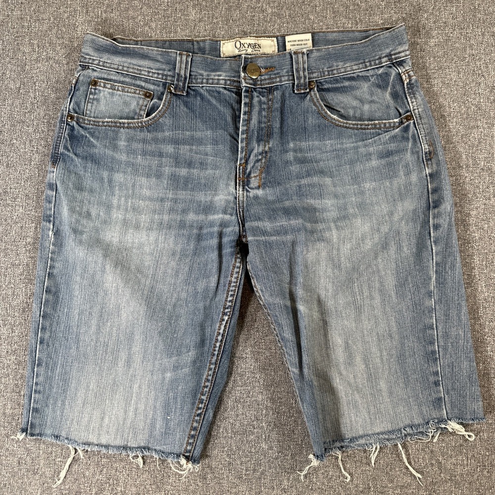 Oxygen Luxury Denim Cutoff Jean Shorts Men's Size 34 Distressed Raw Hem Blue